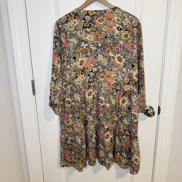 Natural Life Floral Long Sleeve Midi Dress Womens Size XL Boho INDI Flower Child - Picture 6 of 8